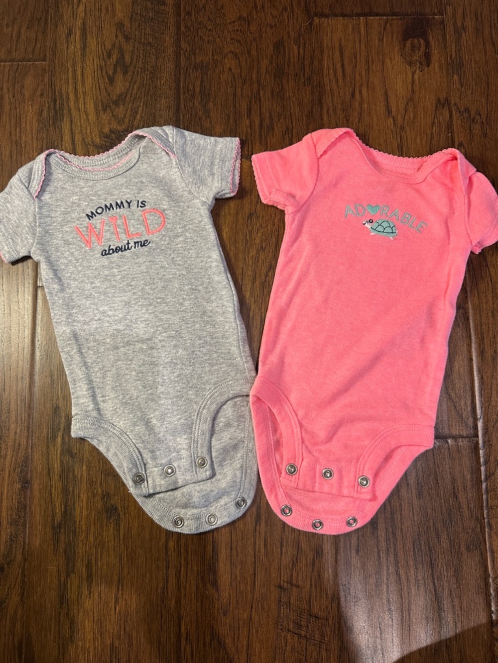 Carter's Grey and Pink Baby Bodysuit Set with 'Wild' and 'Adorable' Graphics